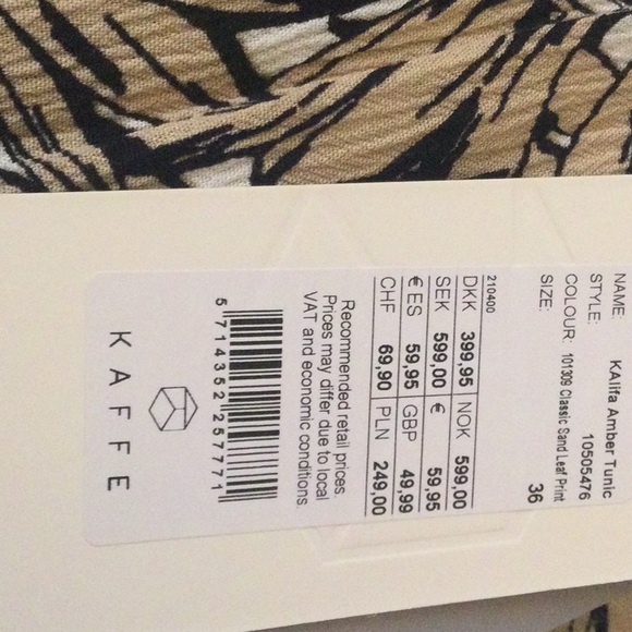 Kaffe KAlifa Amber Tunic, Size 36, Sand Leaf Print - Picture 6 of 6